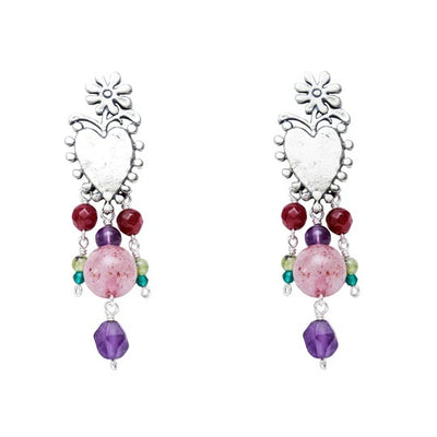 Aretes Vida En Colores｜ハートのピアス（シルバー・ストロベリークオーツ・天然石）