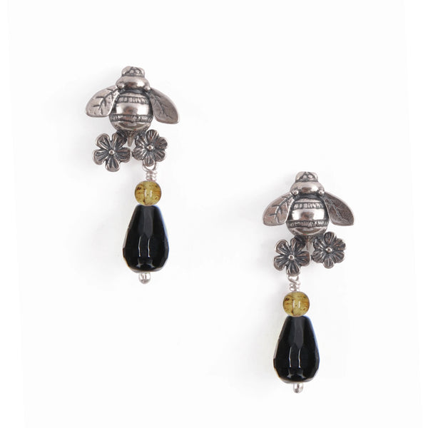 Aretes Abeja Gorda Flores｜ミツバチのピアス（シルバー・オニキス・天然石）