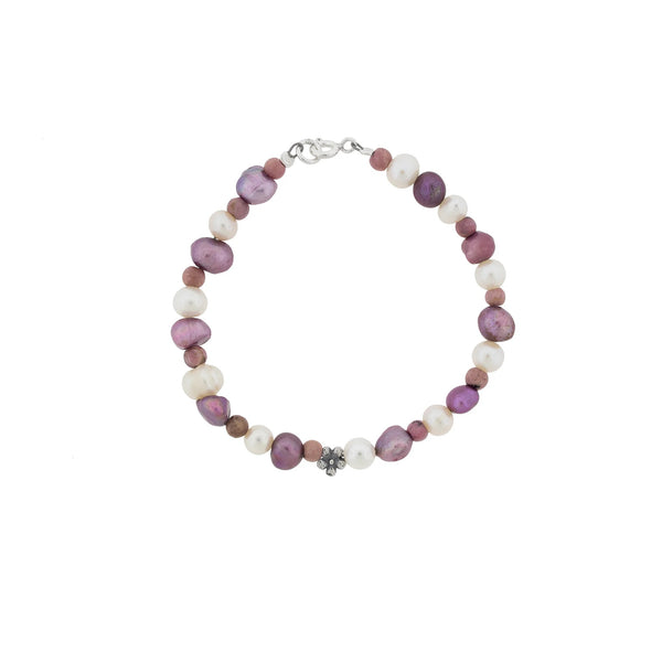 Pulsera Perlas Rosadas Con Florecita｜小花＆パールのブレスレット（シルバー・パール・天然石）