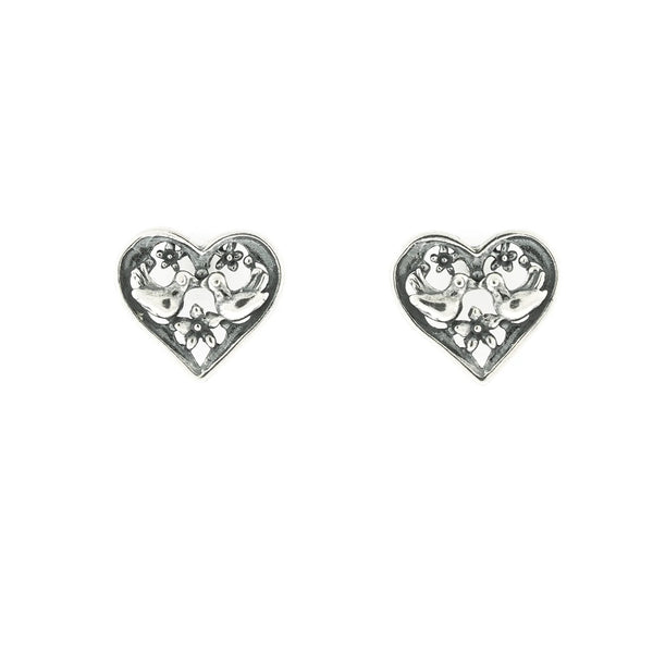 Aretes Pajaritos Enamorados｜透かしハートのピアス（シルバー）